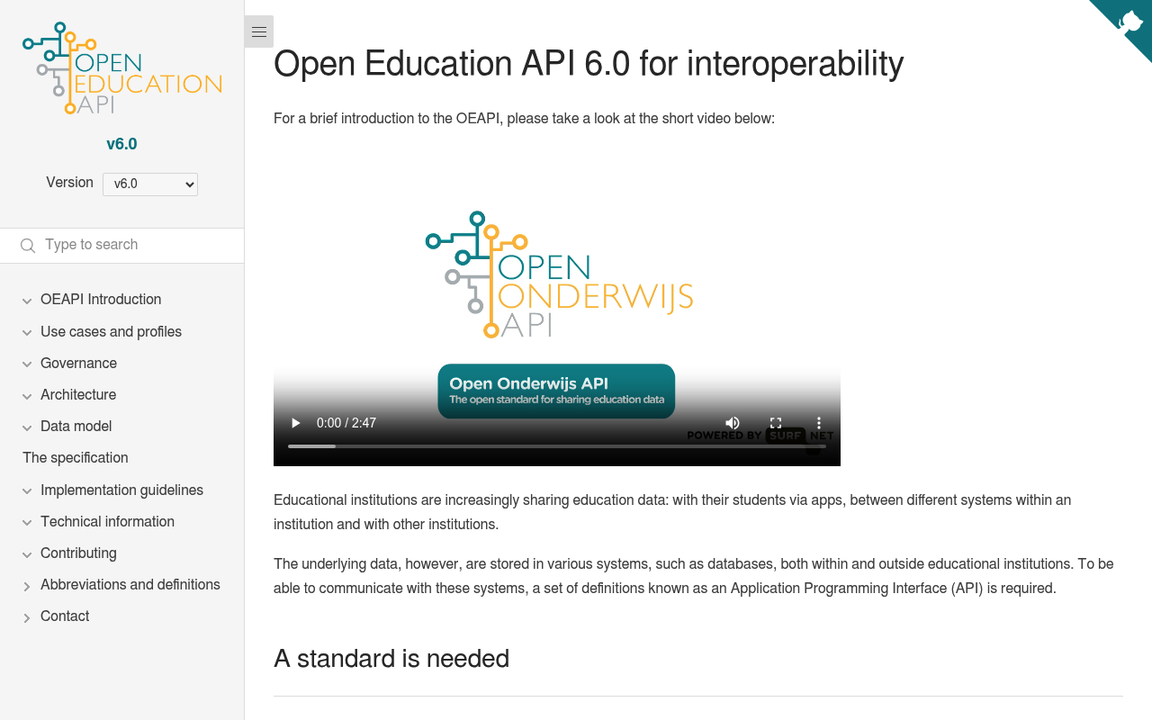 Open Education API website screenshot