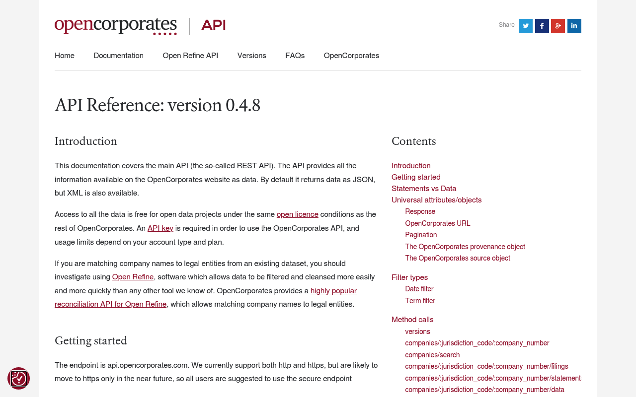 OpenCorporates website screenshot