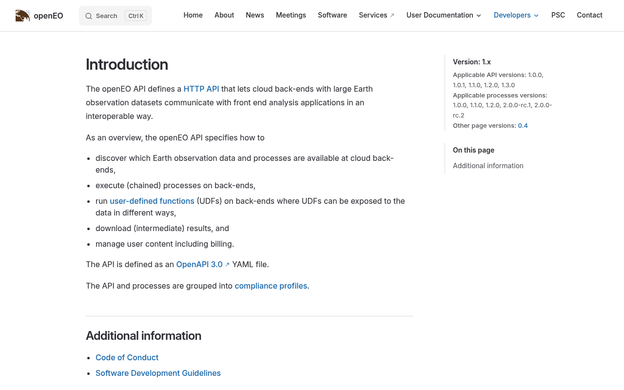 openEO website screenshot