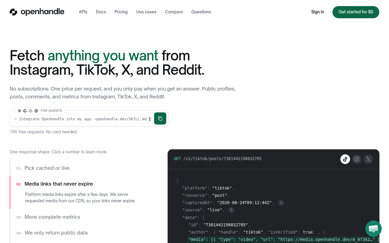 Openhandle website screenshot