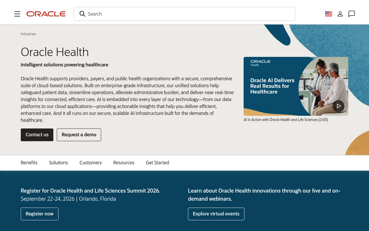 Oracle Health (Cerner) website screenshot