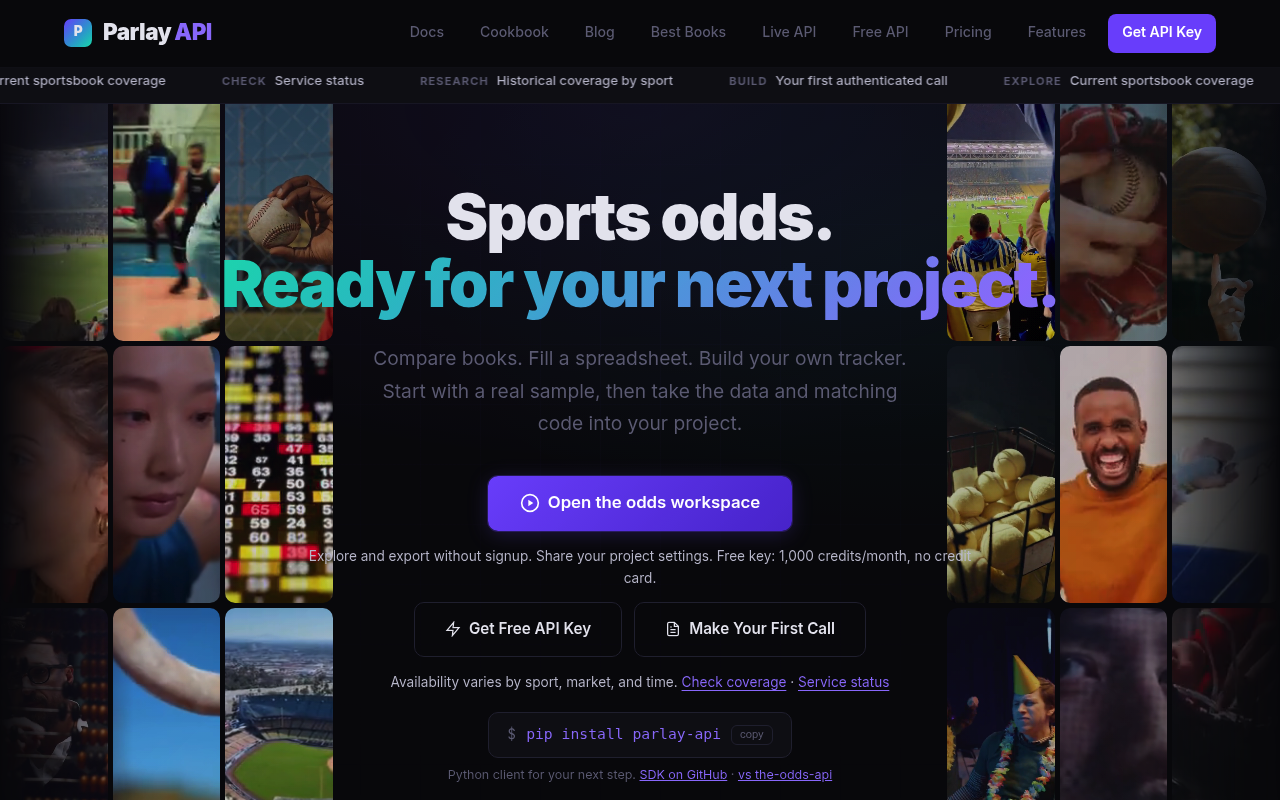 ParlayAPI website screenshot