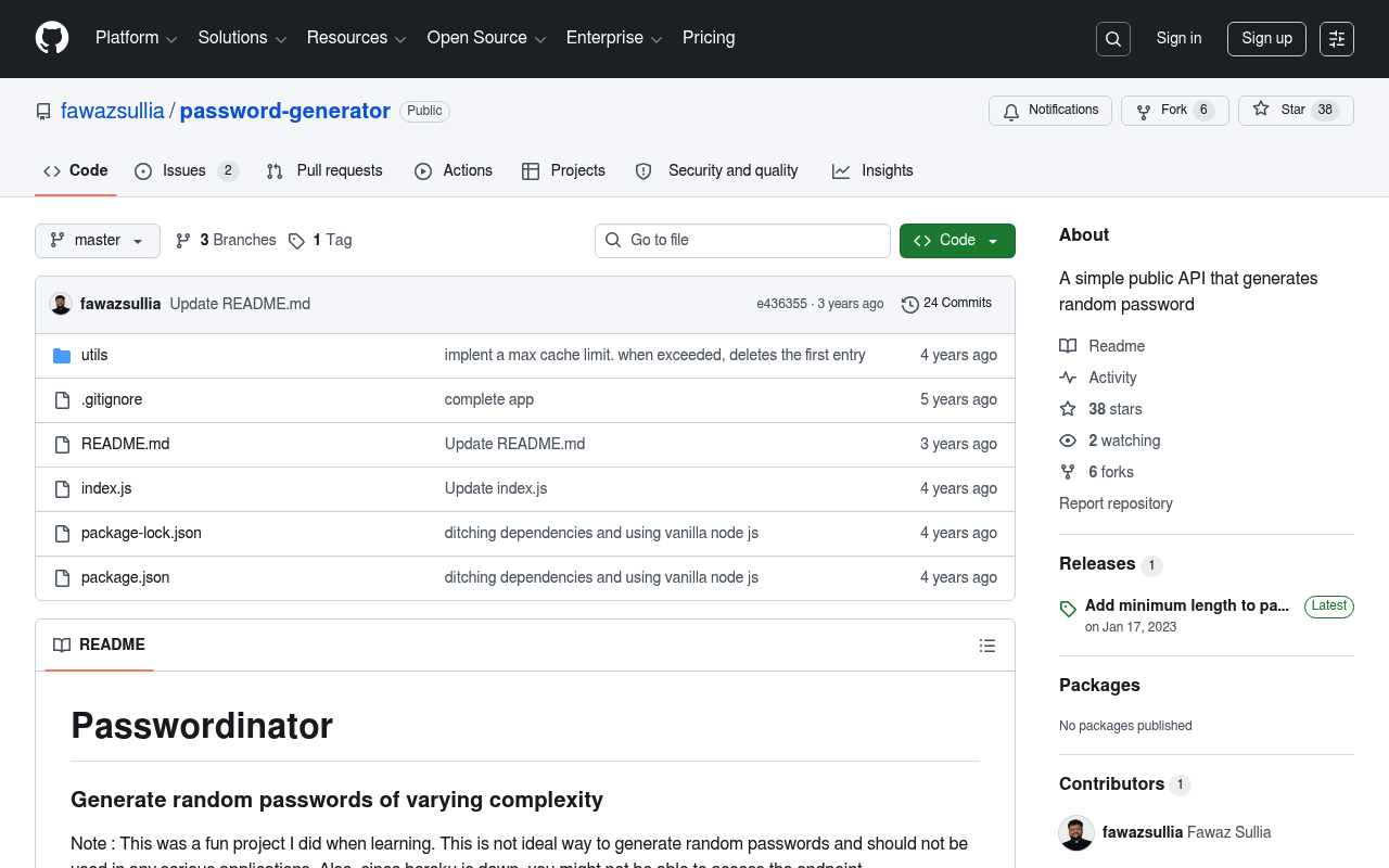 Passwordinator website screenshot