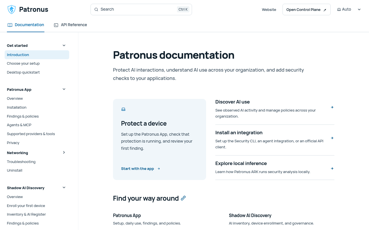 Patronus Protect website screenshot