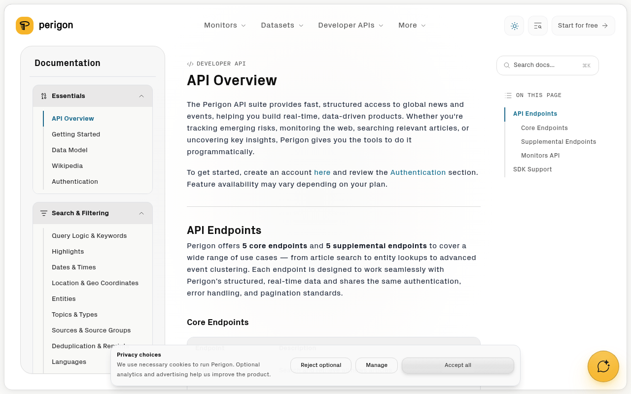 Perigon website screenshot