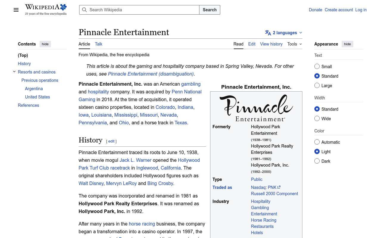 Pinnacle Entertainment screenshot