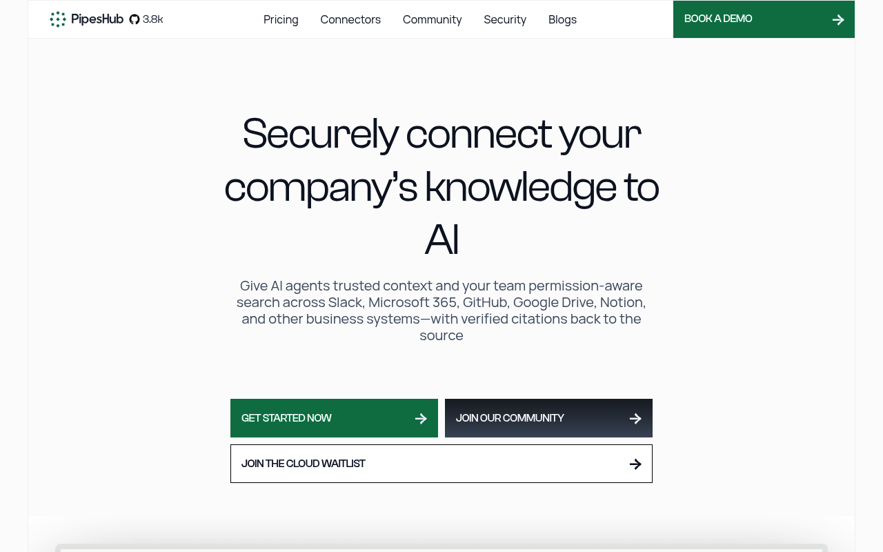 PipesHub website screenshot