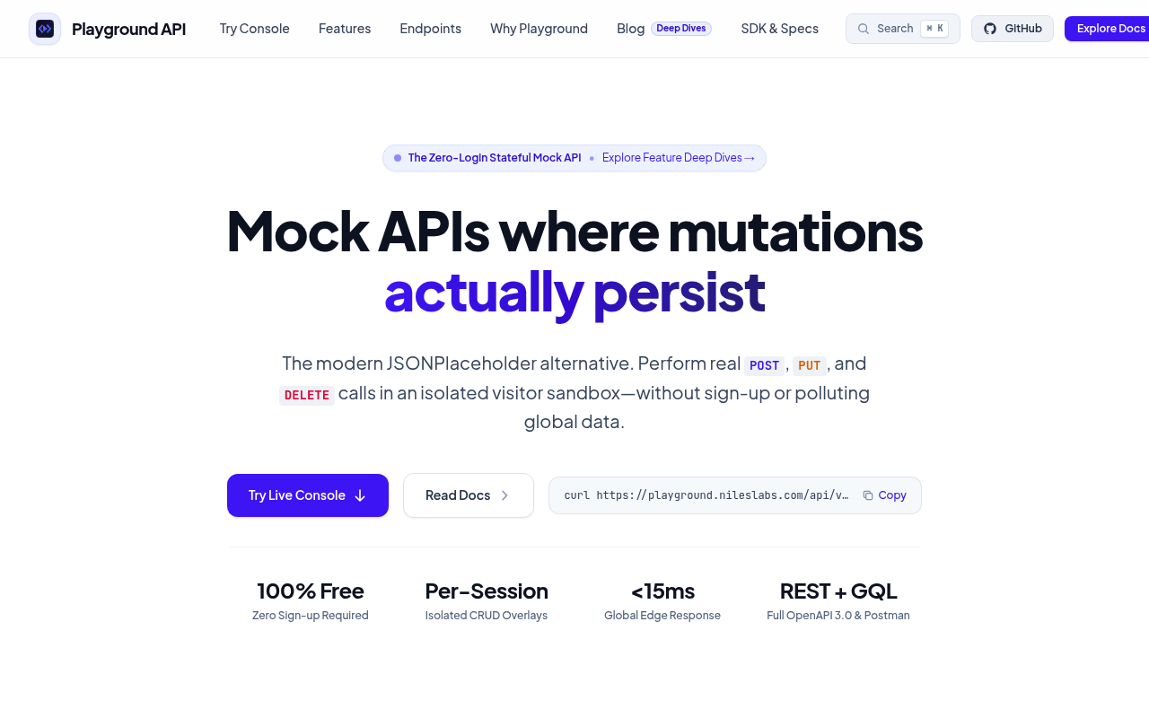 Playground API — Free Stateful Mock REST & GraphQL Service screenshot