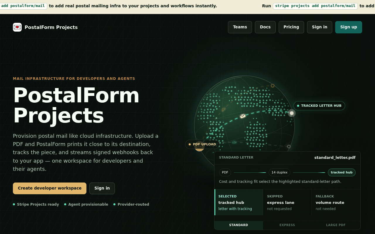PostalForm website screenshot