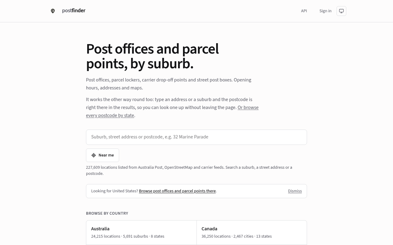 Postfinder screenshot