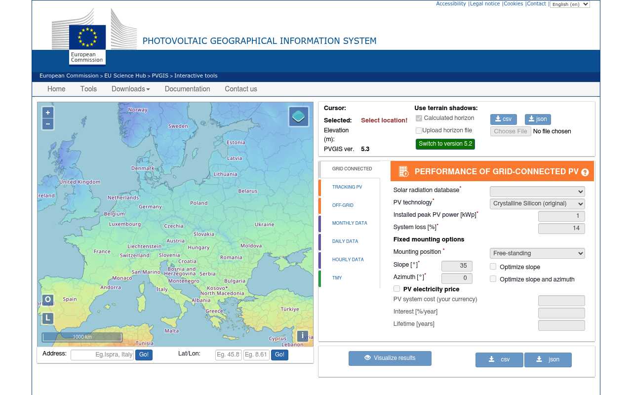 PVGIS screenshot