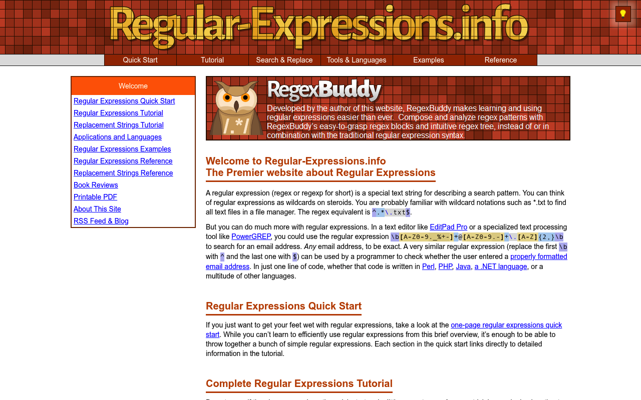 Regular Expressions screenshot