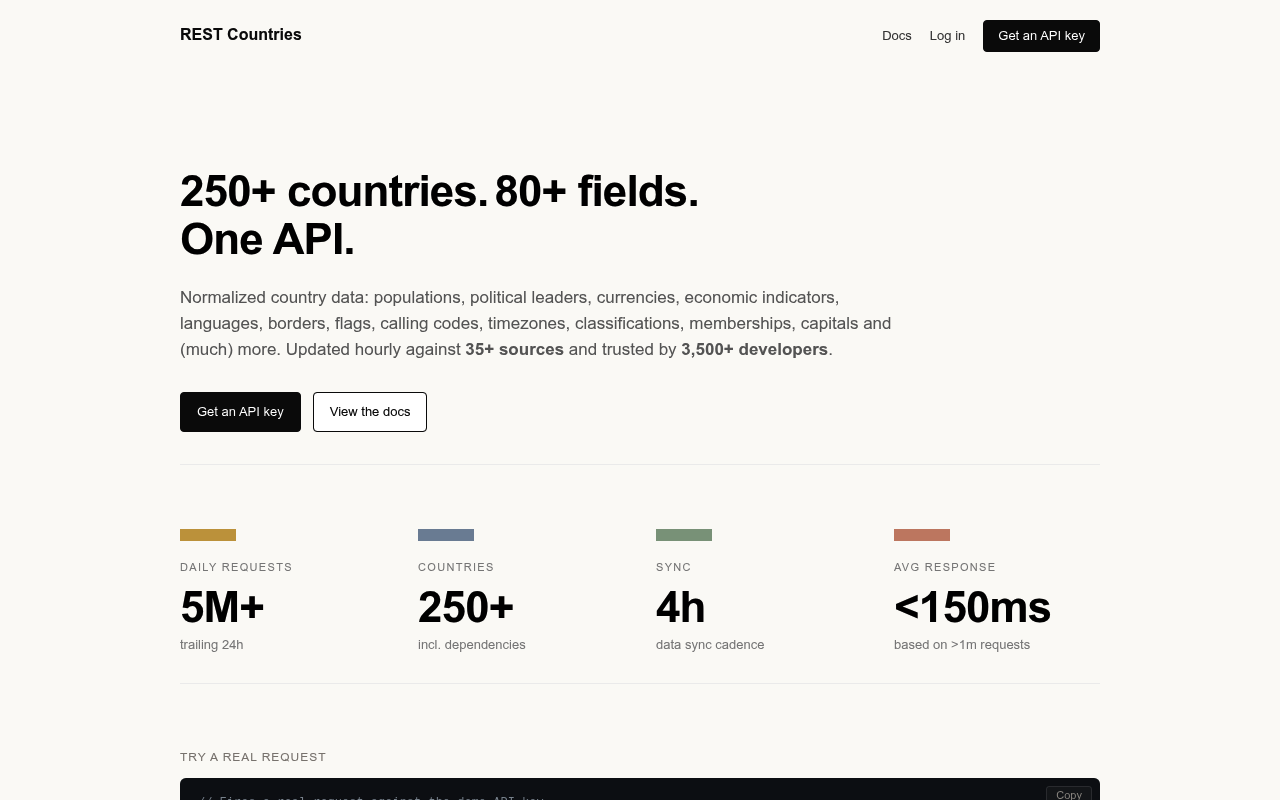 REST Countries website screenshot