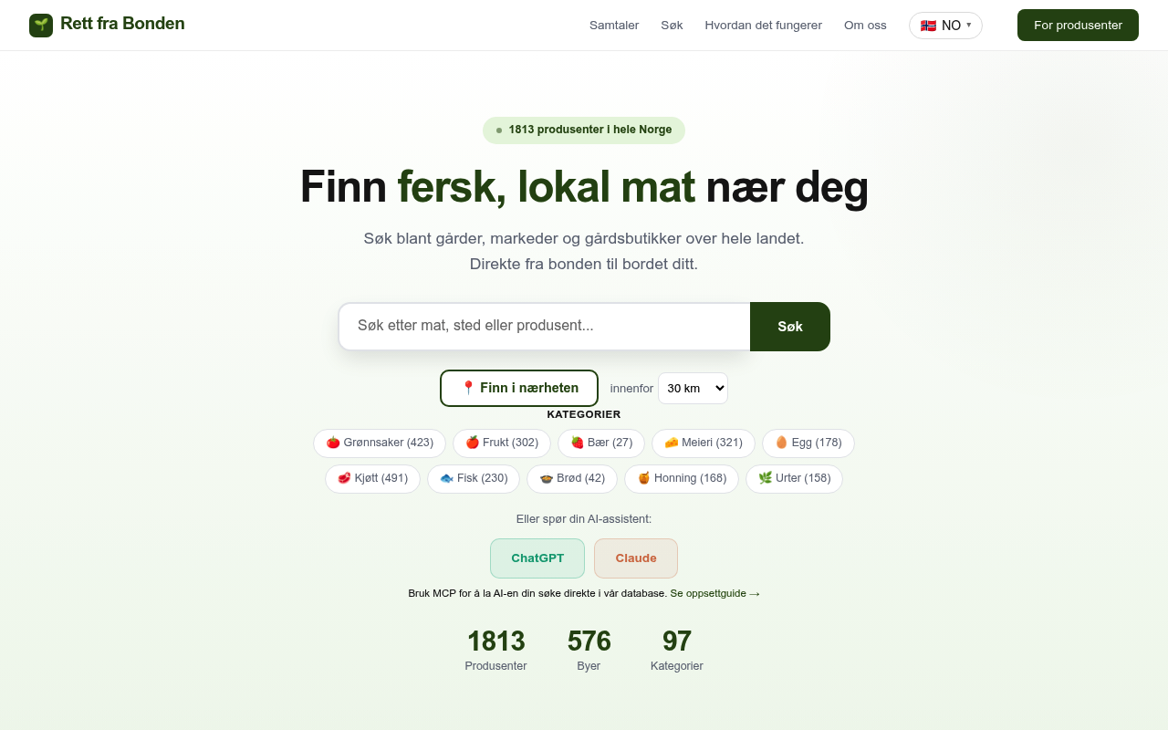 Rett fra Bonden website screenshot