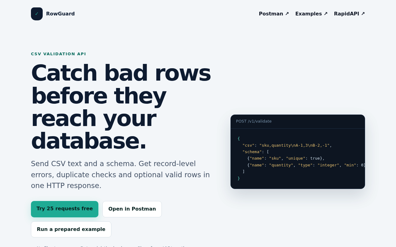 RowGuard API Catalog screenshot