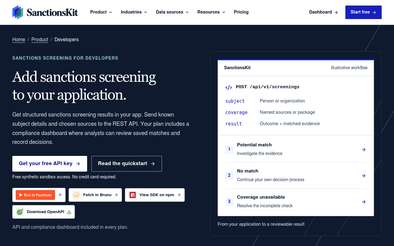 SanctionsKit website screenshot