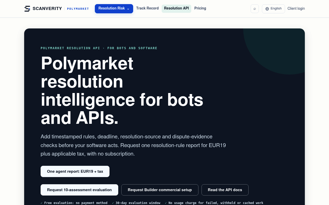 Scanverity Resolution API website screenshot