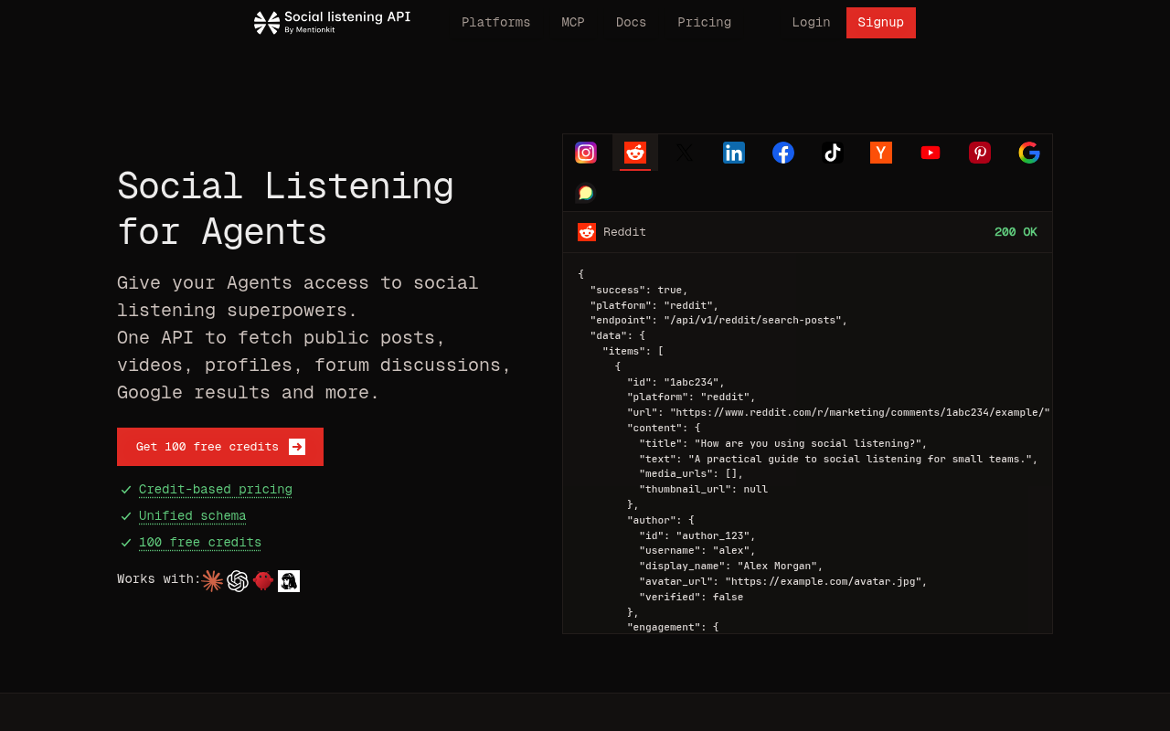 SocialListeningAPI website screenshot