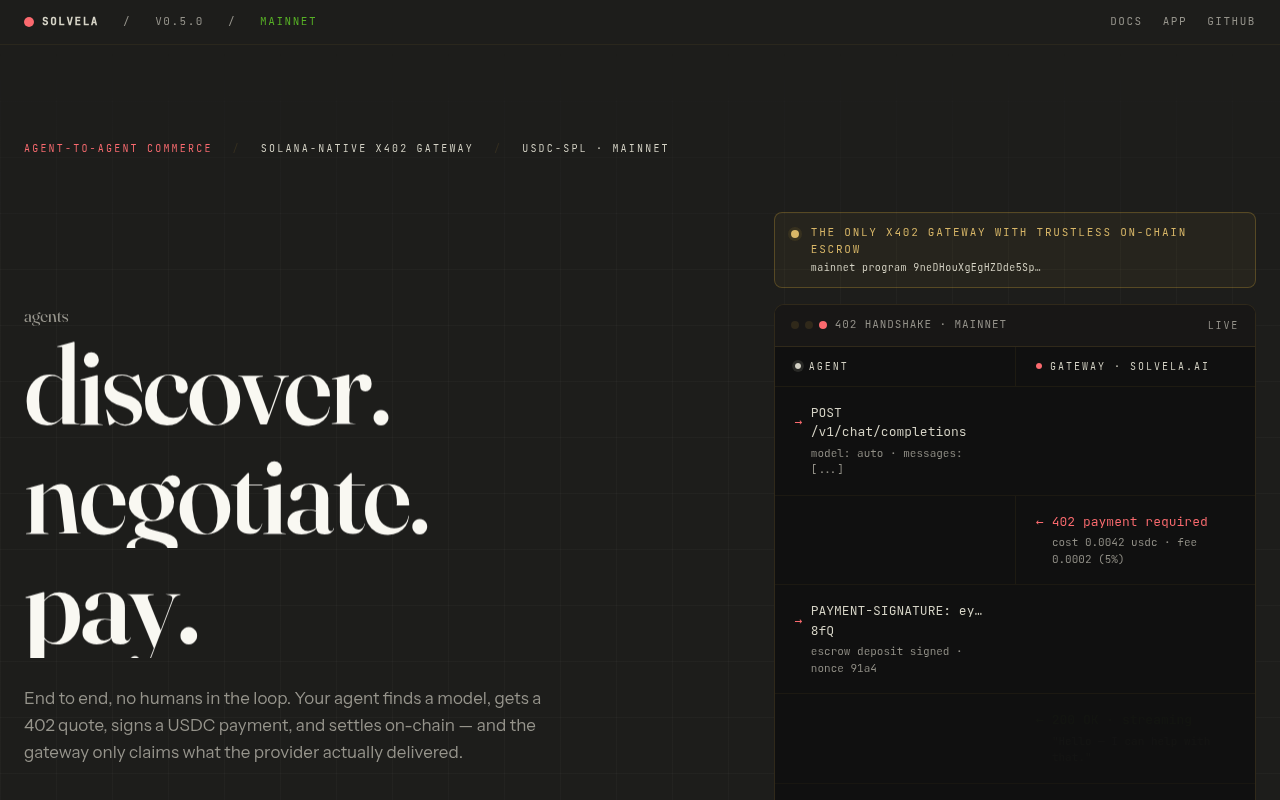 Solvela website screenshot