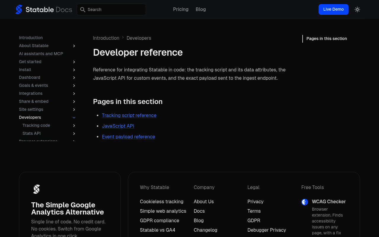 Statable Stats API website screenshot