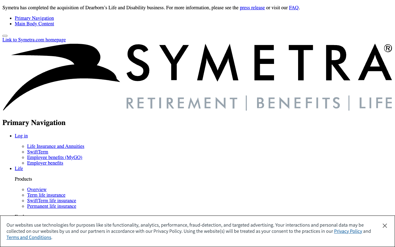 Symetra Financial screenshot