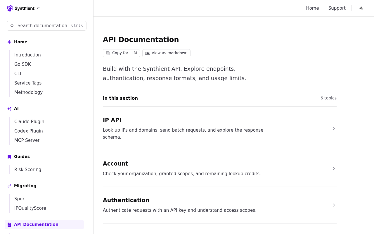 Synthient API website screenshot
