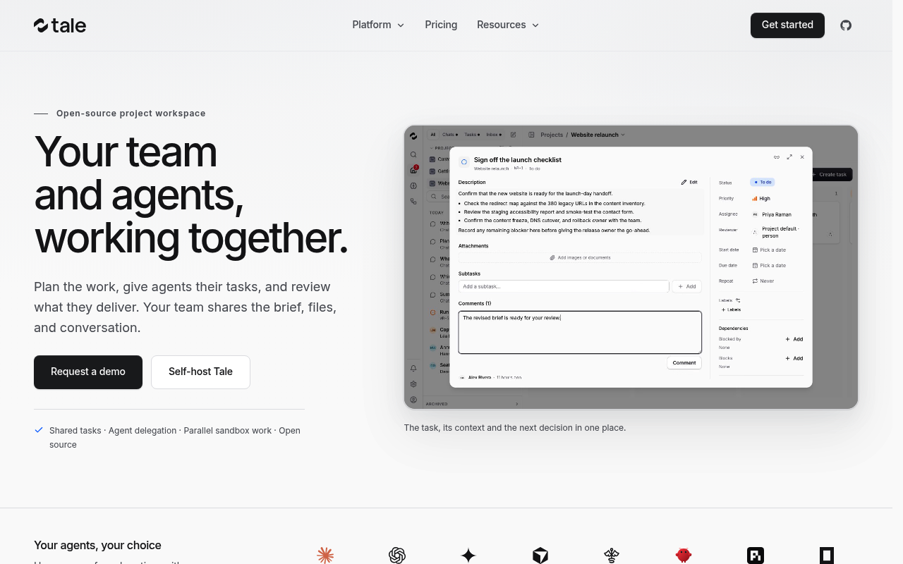 Tale website screenshot