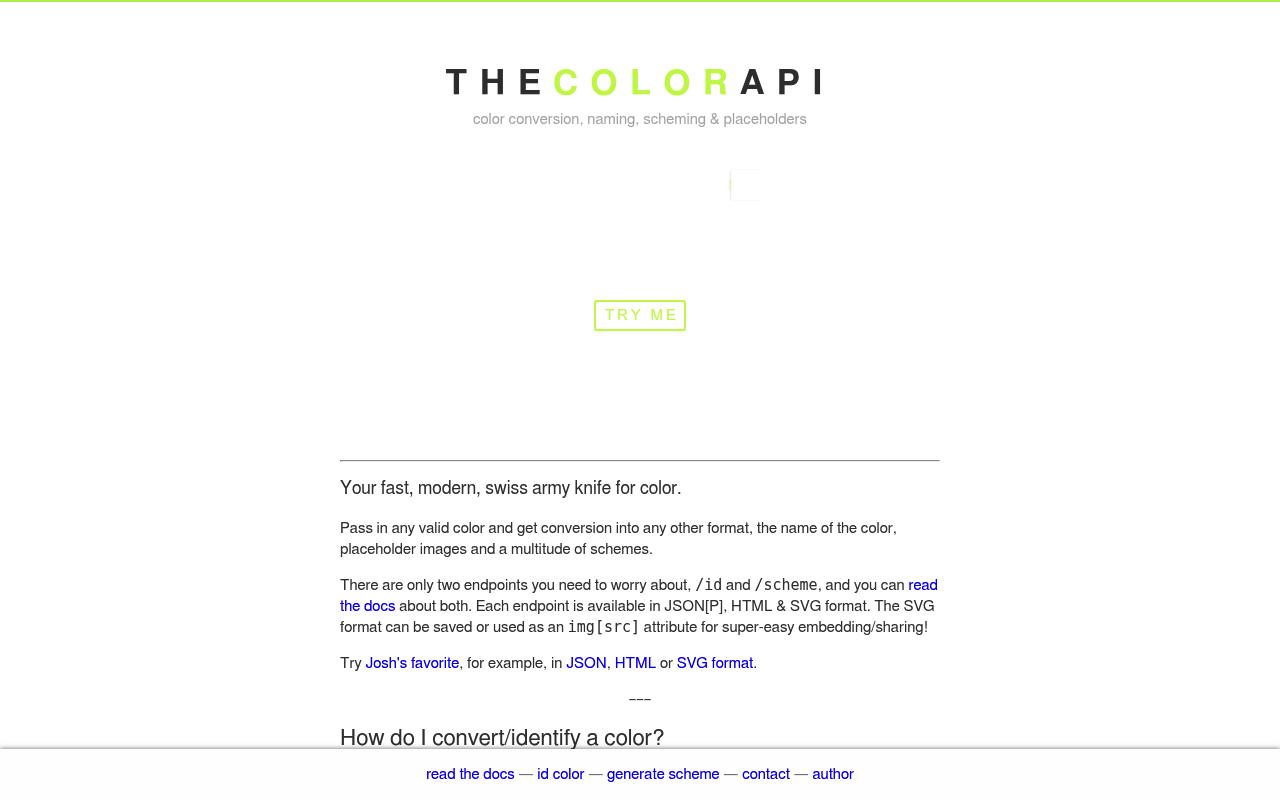 The Color API website screenshot