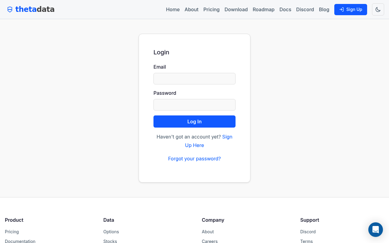 ThetaData website screenshot