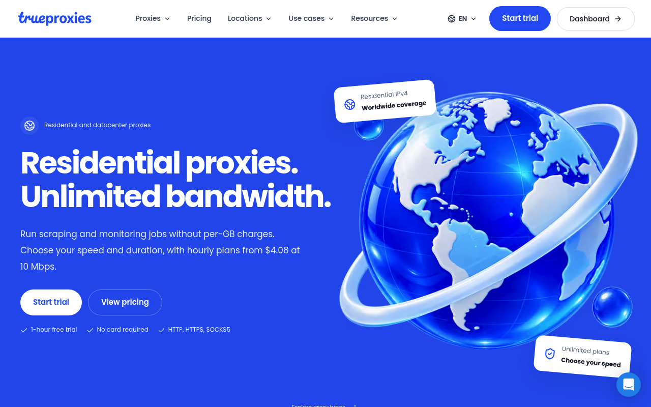 TrueProxies website screenshot
