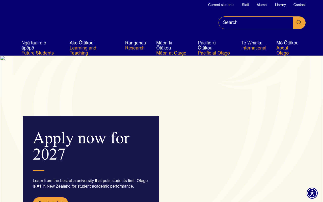University of Otago website screenshot