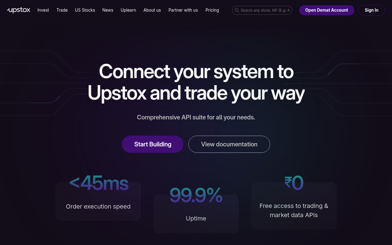 Upstox website screenshot