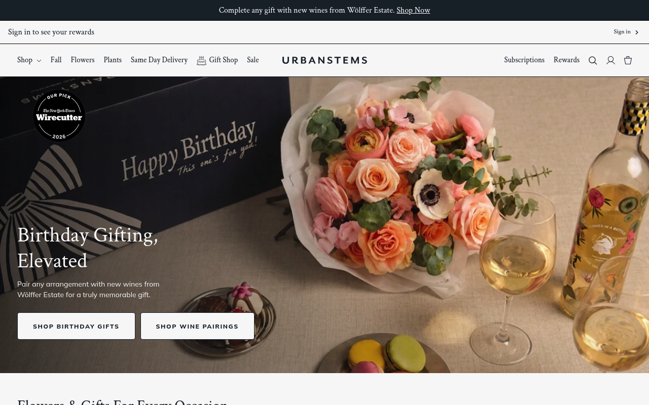 UrbanStems website screenshot