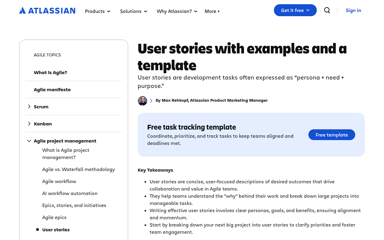 User Stories screenshot