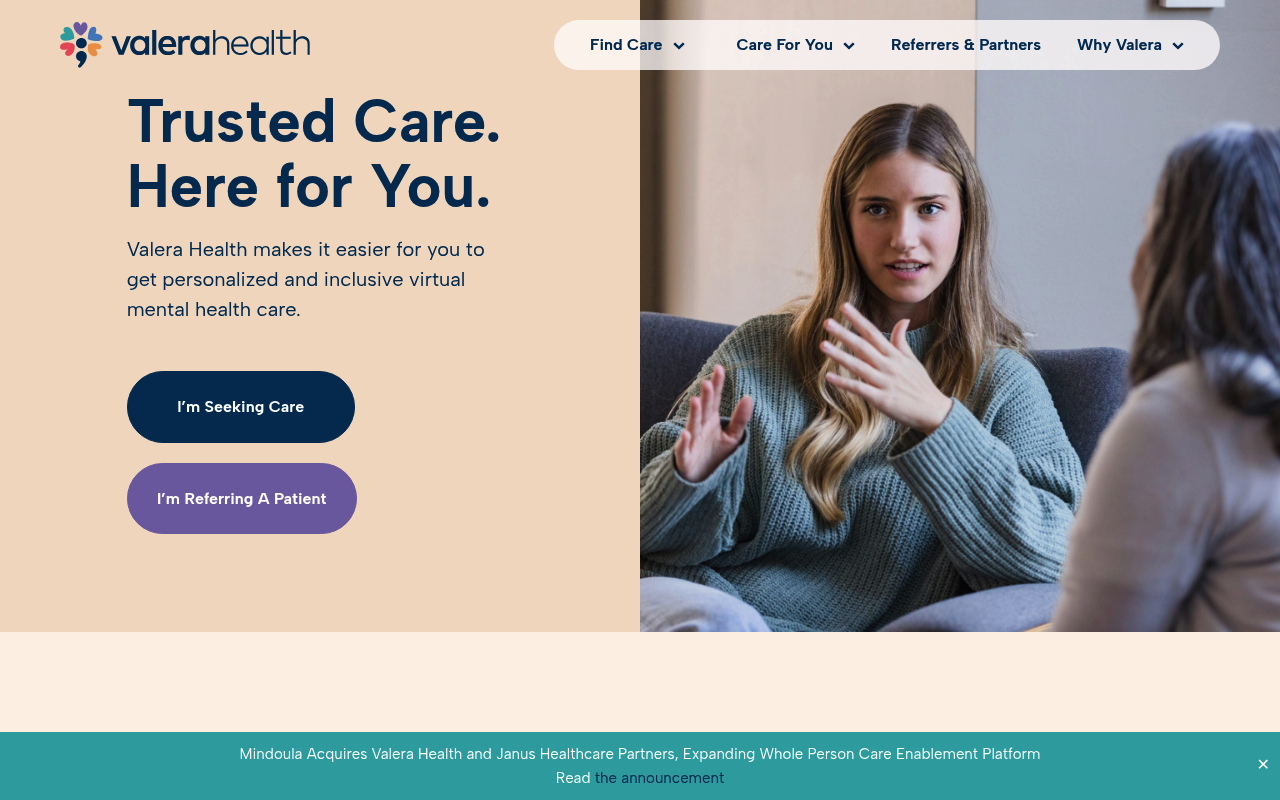 Valera Health website screenshot