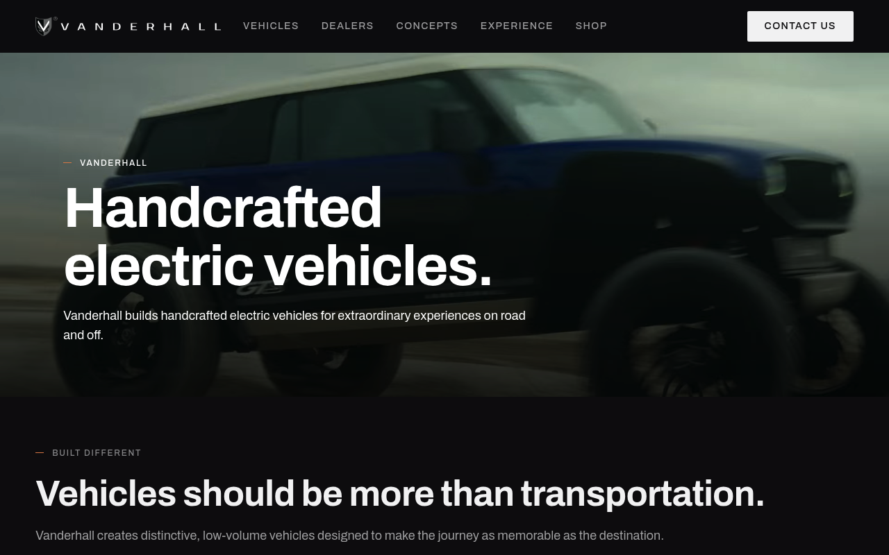 Vanderhall Motor Works website screenshot