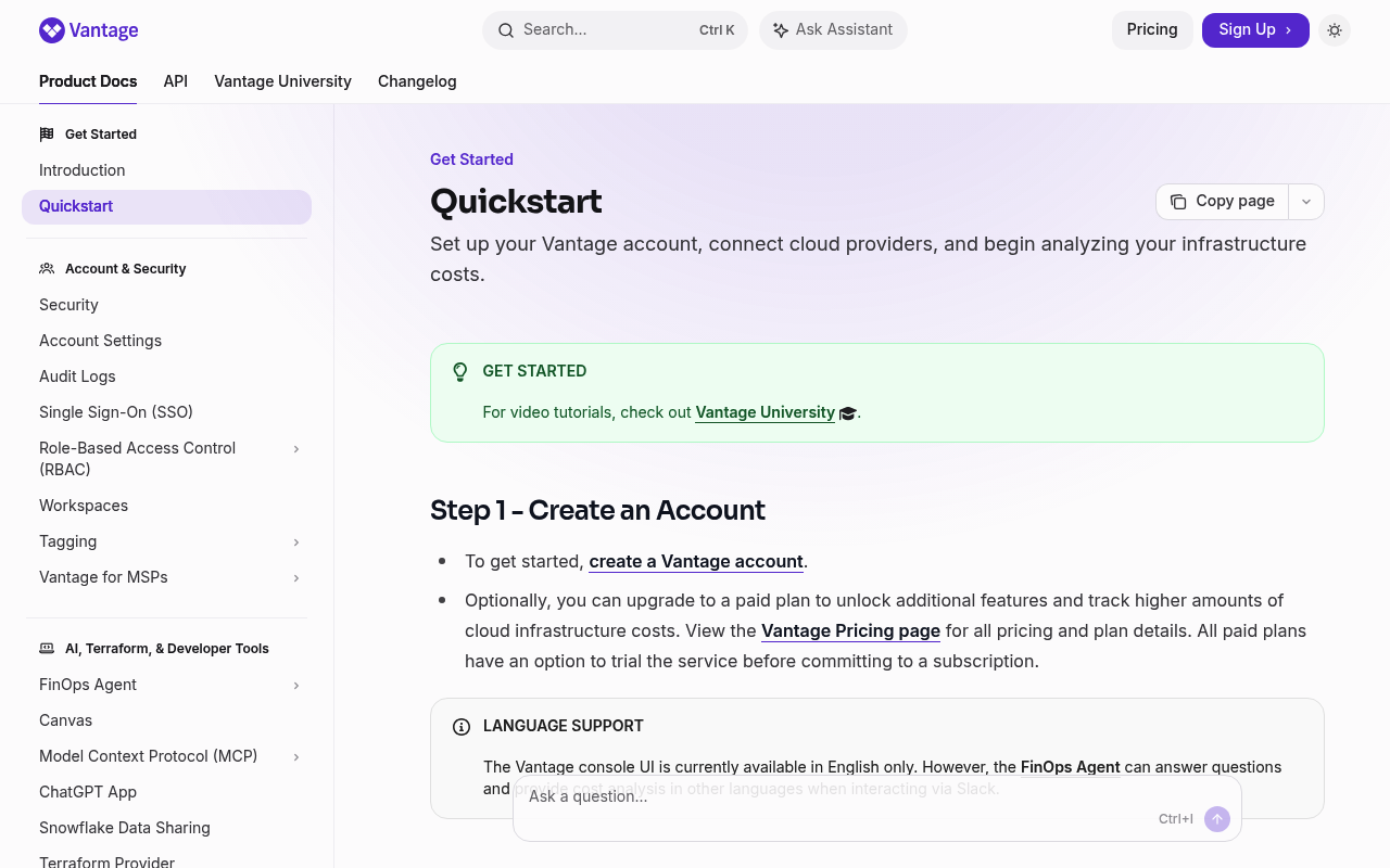 Vantage website screenshot