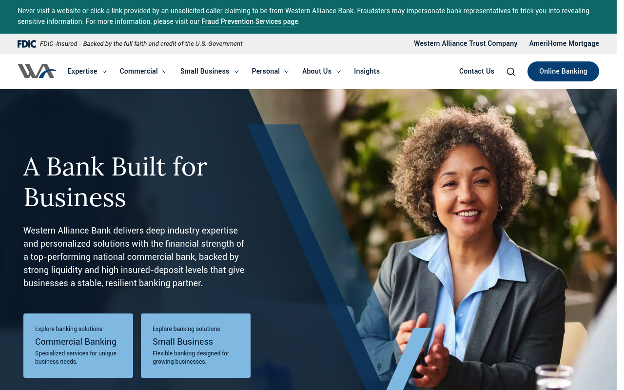 Western Alliance Bancorporation website screenshot