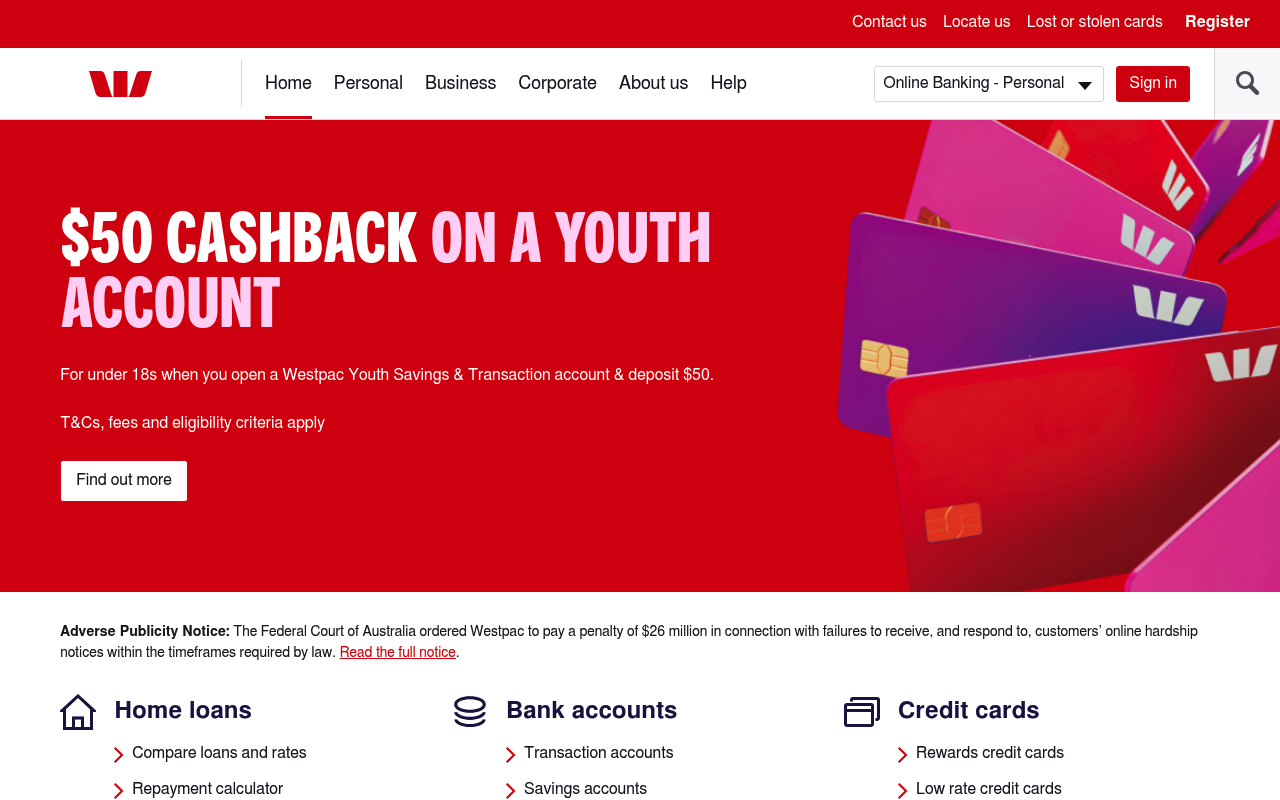 Westpac Banking Corporation screenshot