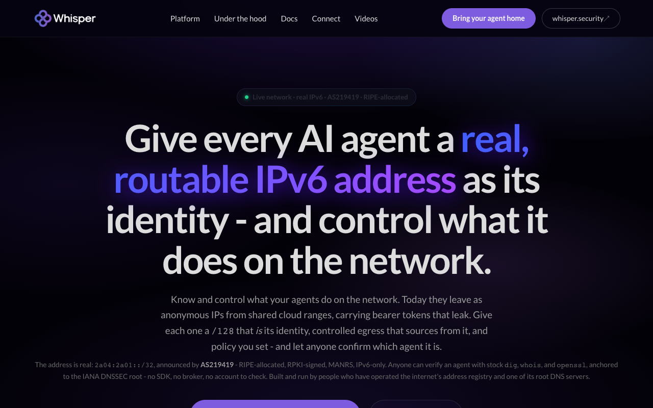 Whisper Security website screenshot