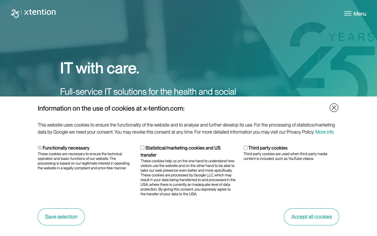 x-tention website screenshot