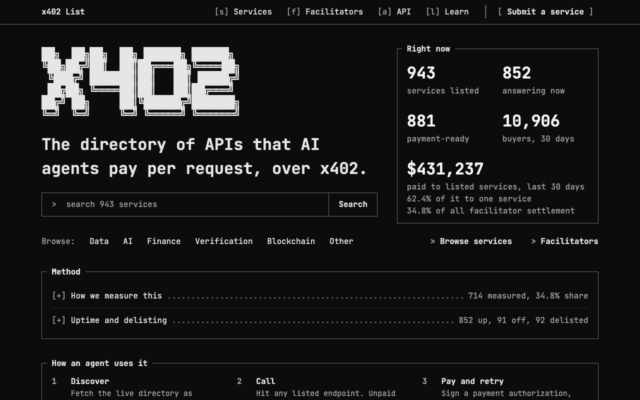 x402 List API website screenshot