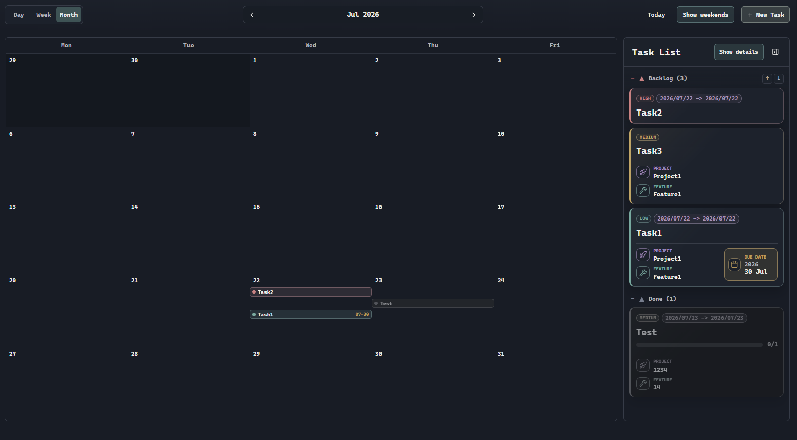 TaskManagement timeline month view