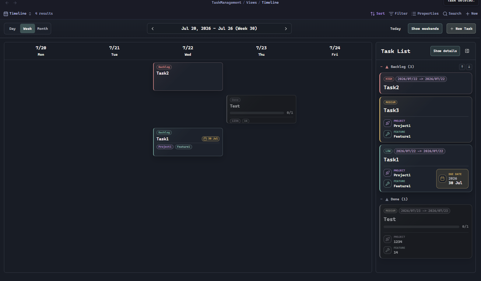 TaskManagement timeline week view