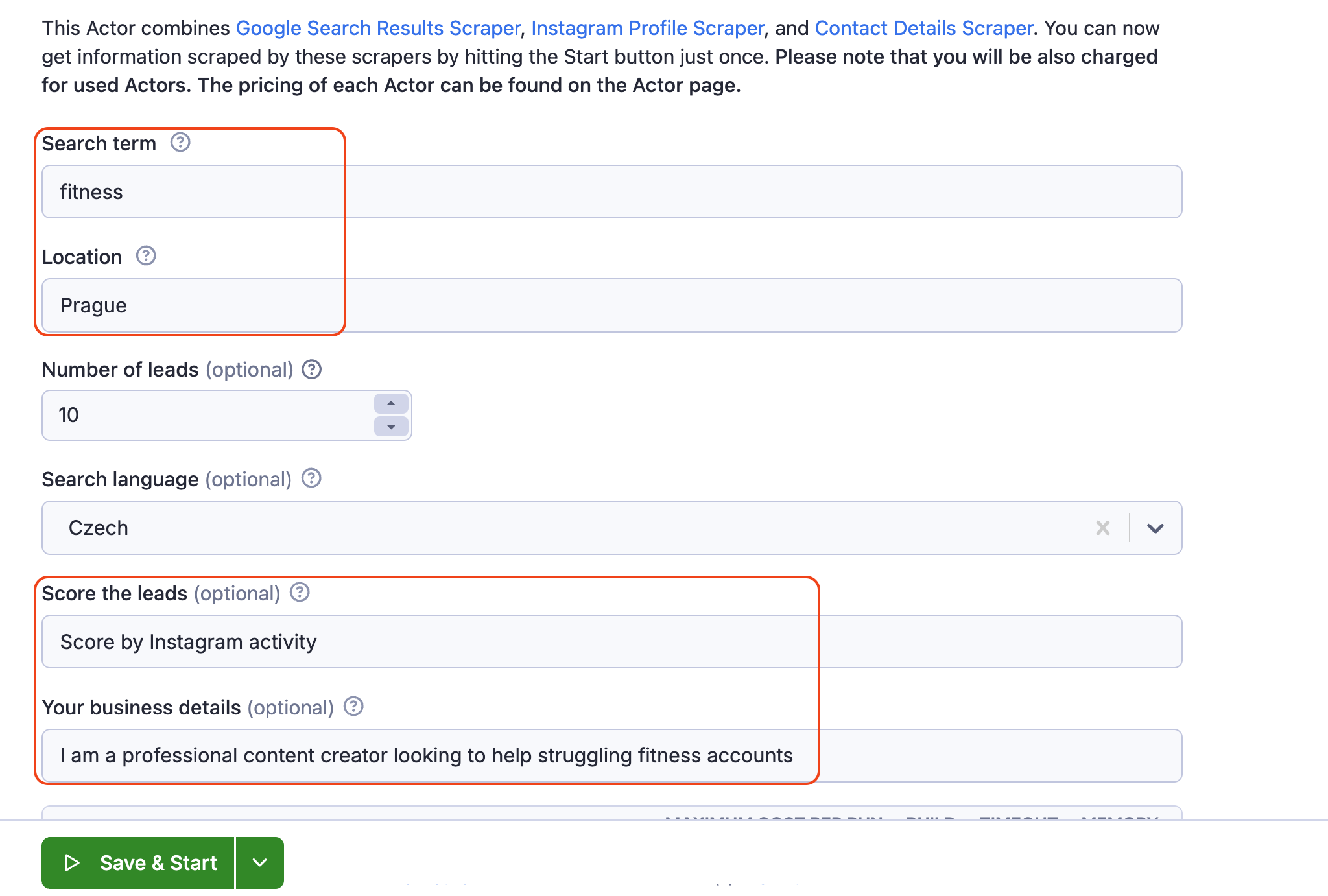 local lead generation input