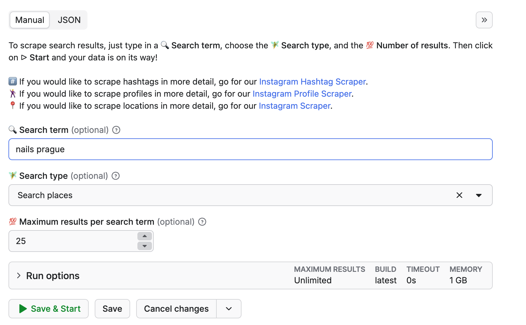 Instagram Search Scraper input