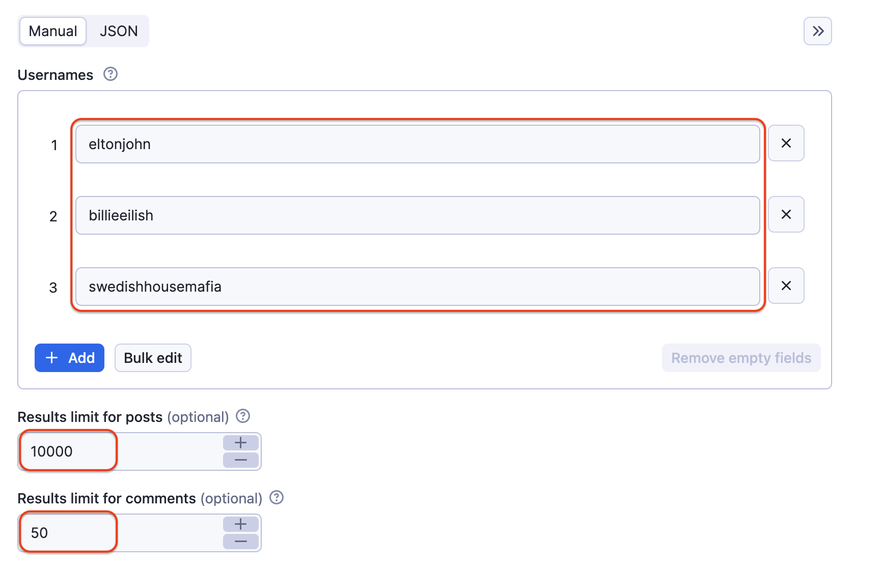 Export Instagram Comments and Posts input