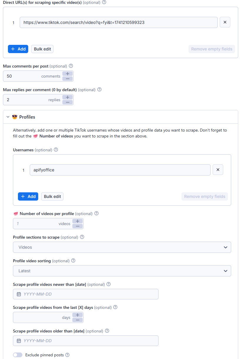 TikTok Comments Scraper Output