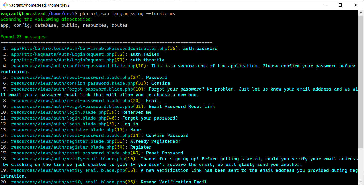 php artisan lang:missing