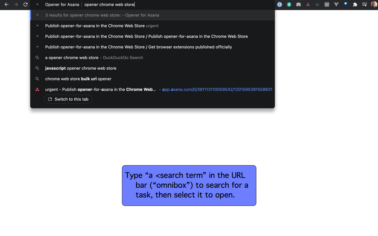screenshot showing chrome omnibar with the 'a' keyword being entered